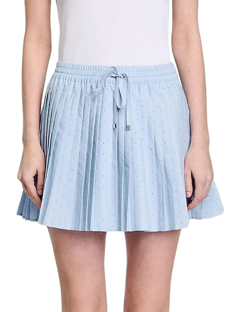 Short Pleated Rhinestone Mini Skirt