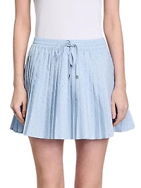 Short Pleated Rhinestone Mini Skirt
