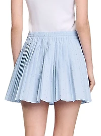 Short Pleated Rhinestone Mini Skirt