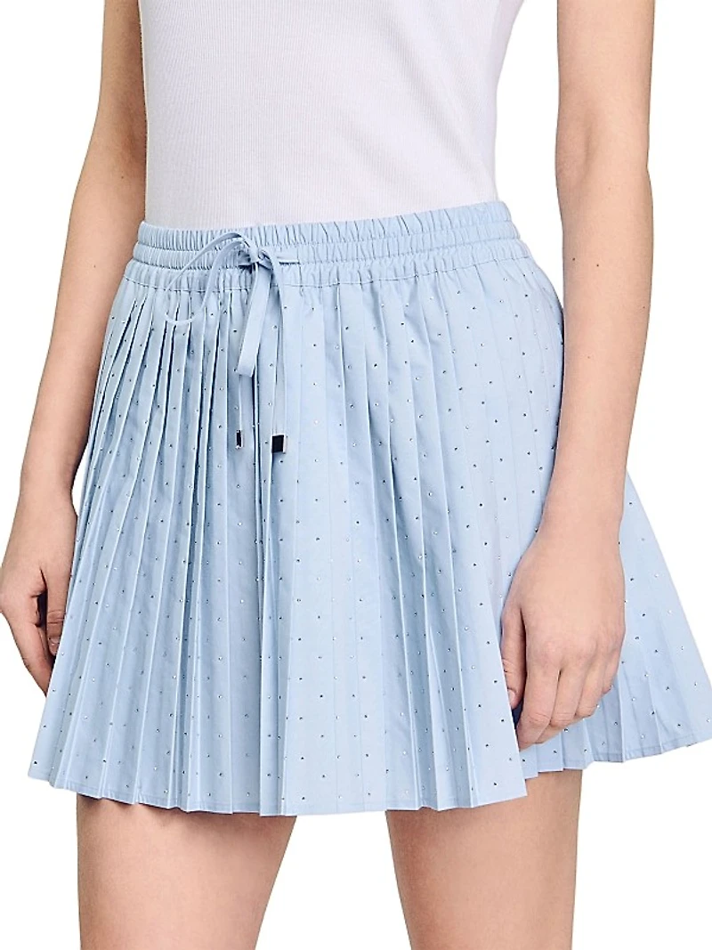 Short Pleated Rhinestone Mini Skirt