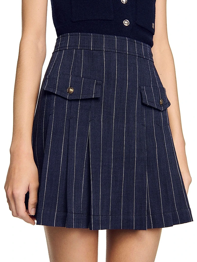 Mini Striped Pleated Skirt