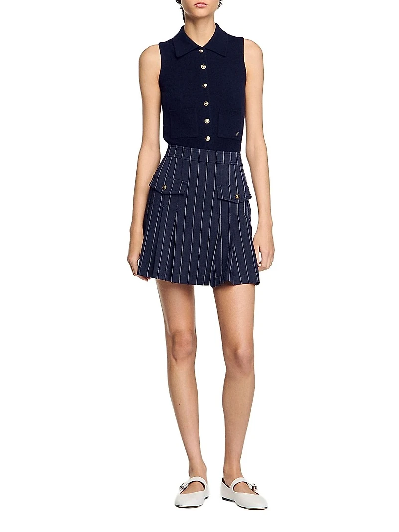 Mini Striped Pleated Skirt
