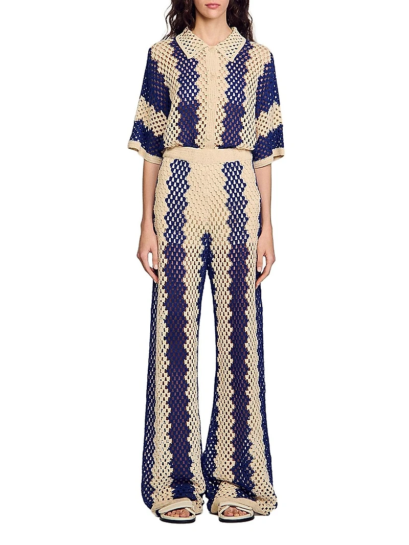 Two-Tone Open Weave Pants