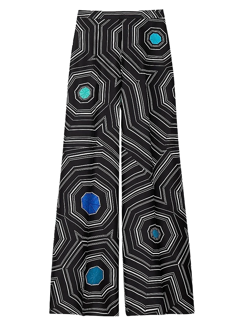 Spiral Print Silk Trousers