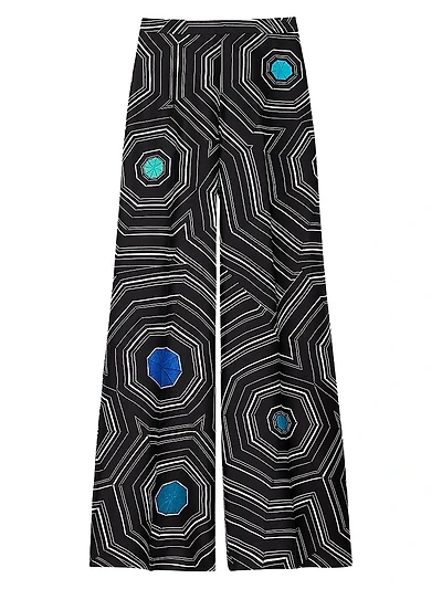 Spiral Print Silk Trousers
