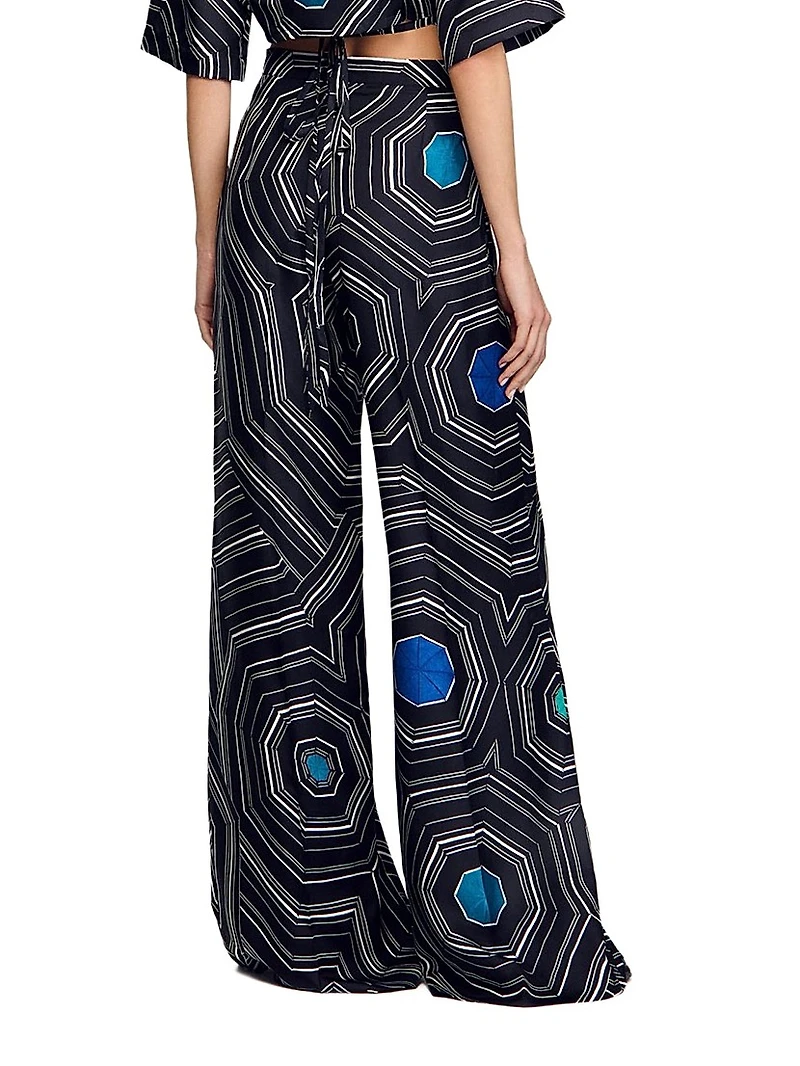 Spiral Print Silk Trousers