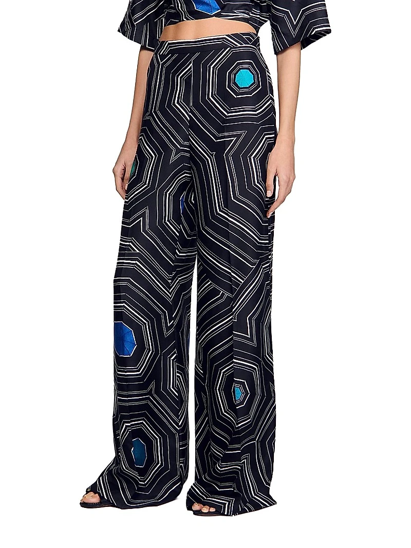 Spiral Print Silk Trousers