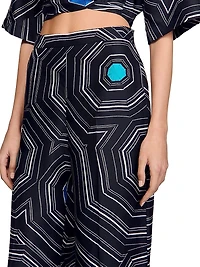 Spiral Print Silk Trousers