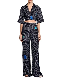 Spiral Print Silk Trousers