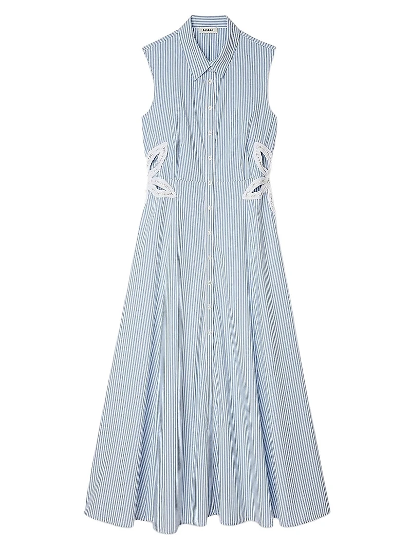 Stripy Embroidered Midi Dress