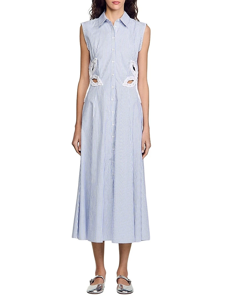 Stripy Embroidered Midi Dress