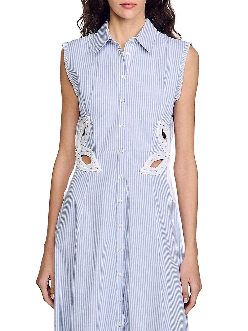 Stripy Embroidered Midi Dress