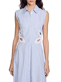 Stripy Embroidered Midi Dress