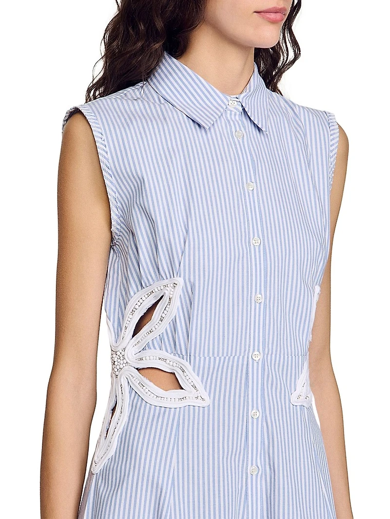 Stripy Embroidered Midi Dress