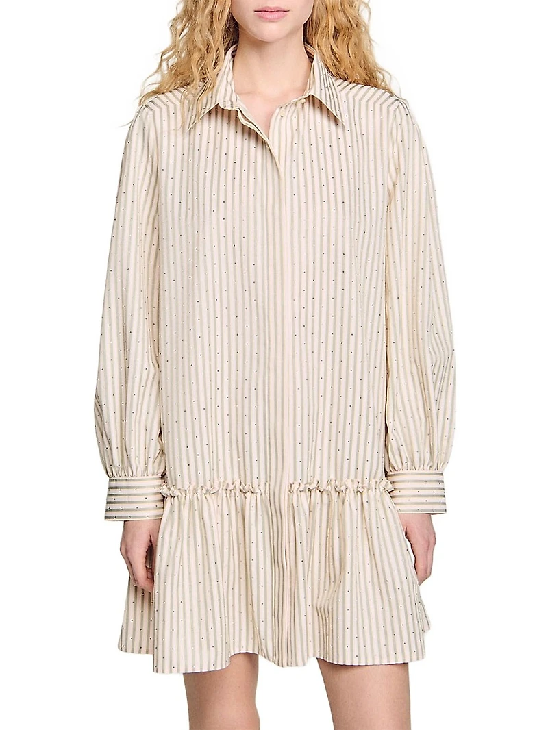 Rhinestone Striped Shirt Dress