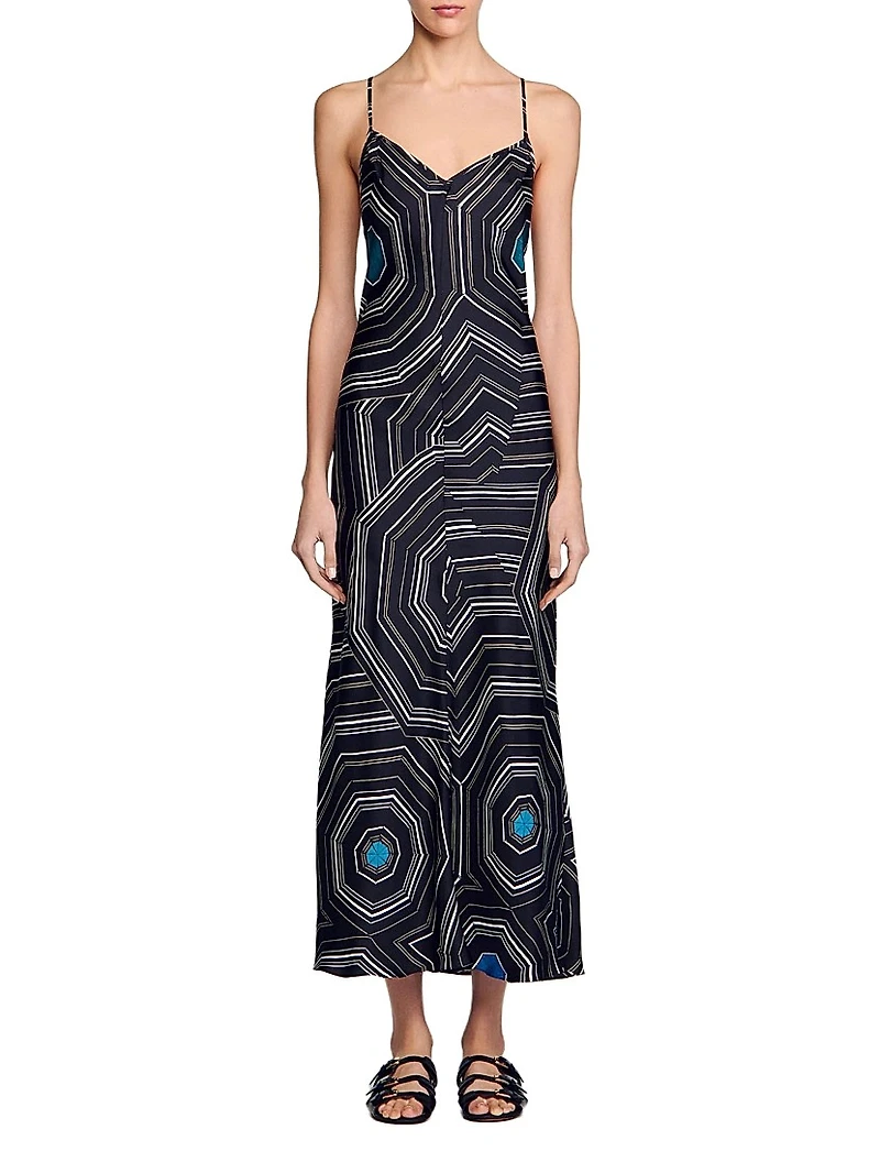 Patterned Silk Maxi Dress