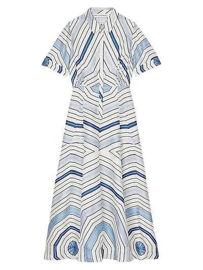Spiral Motif Silk Midi Dress