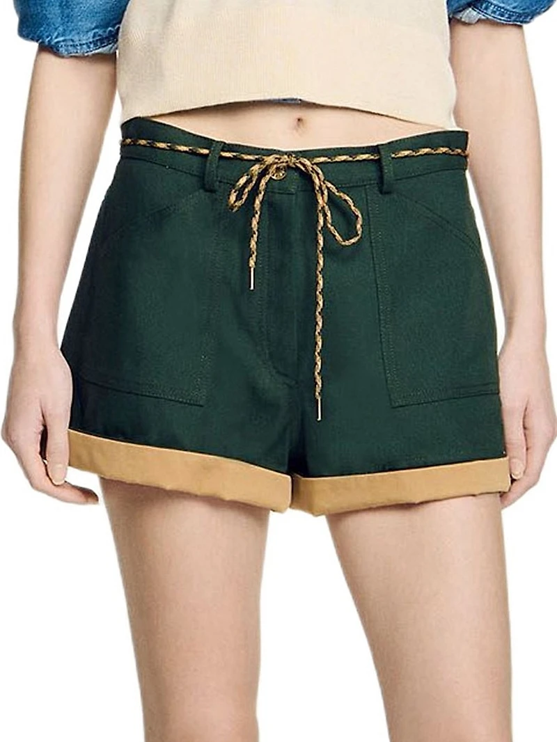 Two-Tone Drawstring Waist Shorts