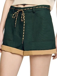 Two-Tone Drawstring Waist Shorts