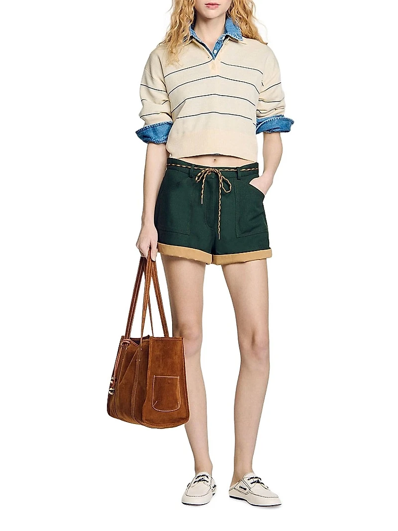 Two-Tone Drawstring Waist Shorts