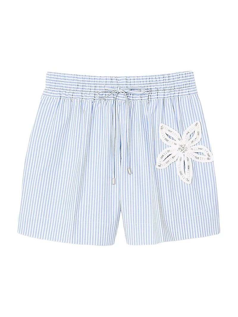 Striped Shorts with Flower Details