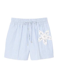Striped Shorts with Flower Details