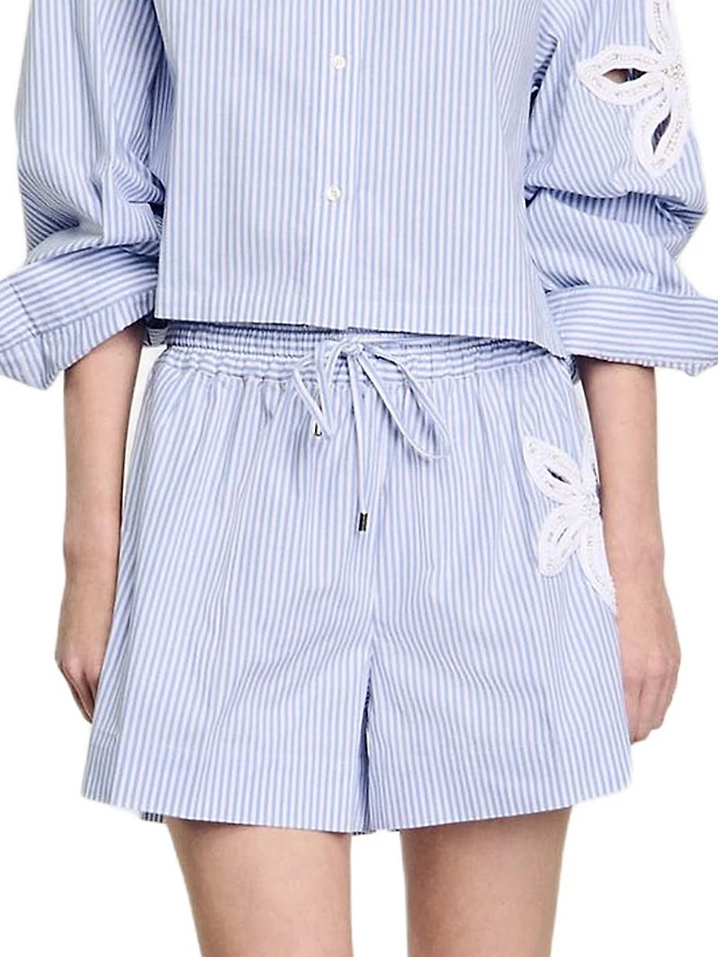 Striped Shorts with Flower Details