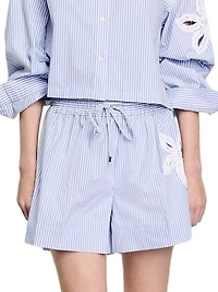 Striped Shorts with Flower Details