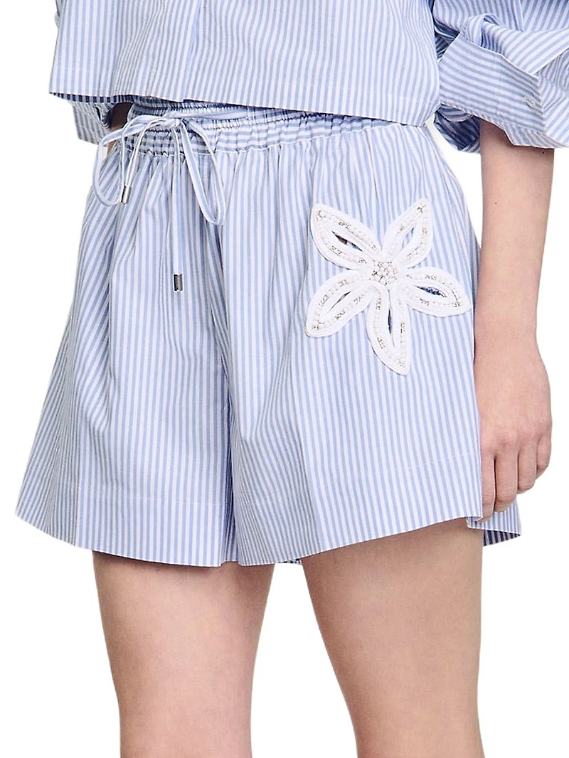 Striped Shorts with Flower Details