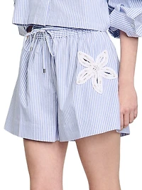 Striped Shorts with Flower Details