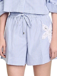 Striped Shorts with Flower Details