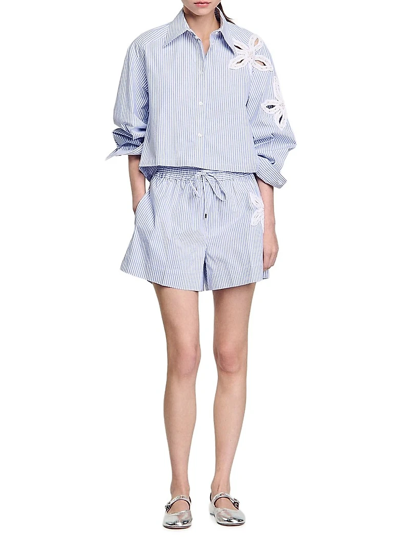 Striped Shorts with Flower Details