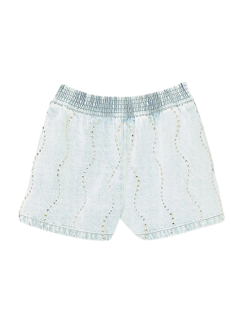 Beaded and Rhinestone Denim Shorts