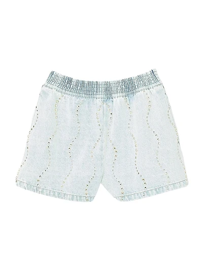 Beaded and Rhinestone Denim Shorts