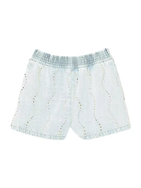 Beaded and Rhinestone Denim Shorts