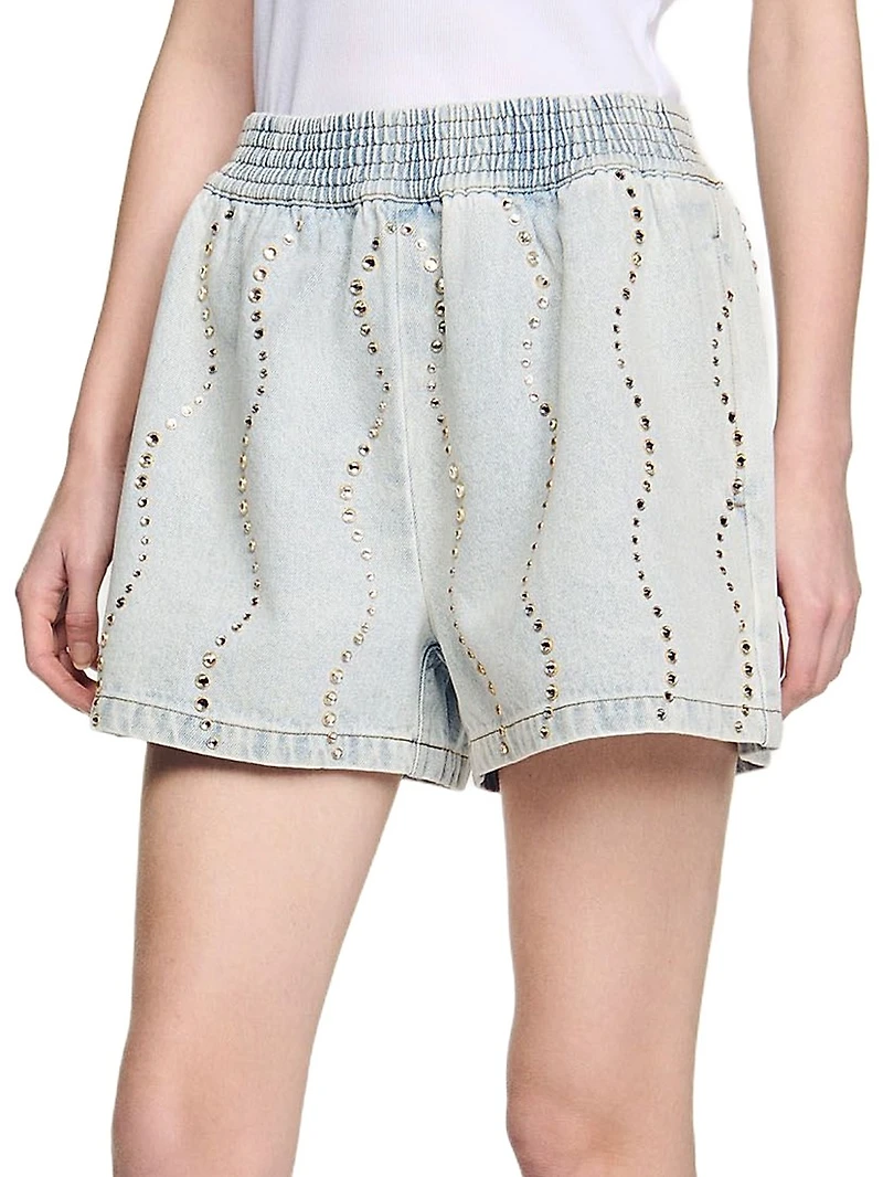 Beaded and Rhinestone Denim Shorts