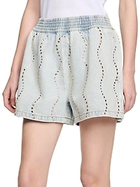 Beaded and Rhinestone Denim Shorts