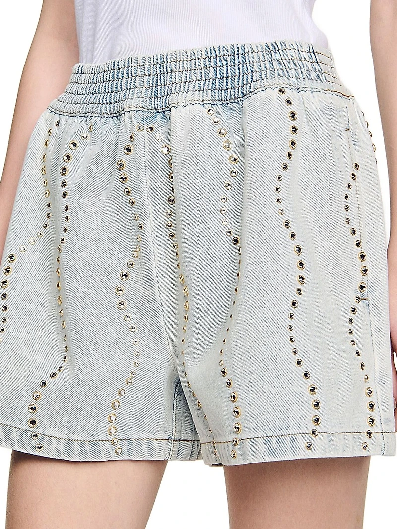 Beaded and Rhinestone Denim Shorts