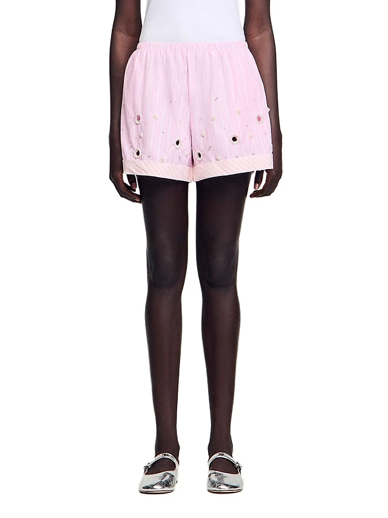 Rhinestone Striped Shorts