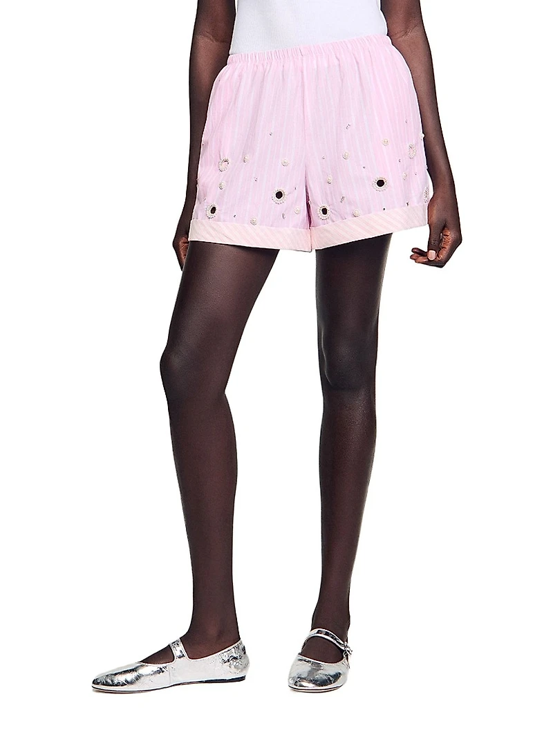 Rhinestone Striped Shorts