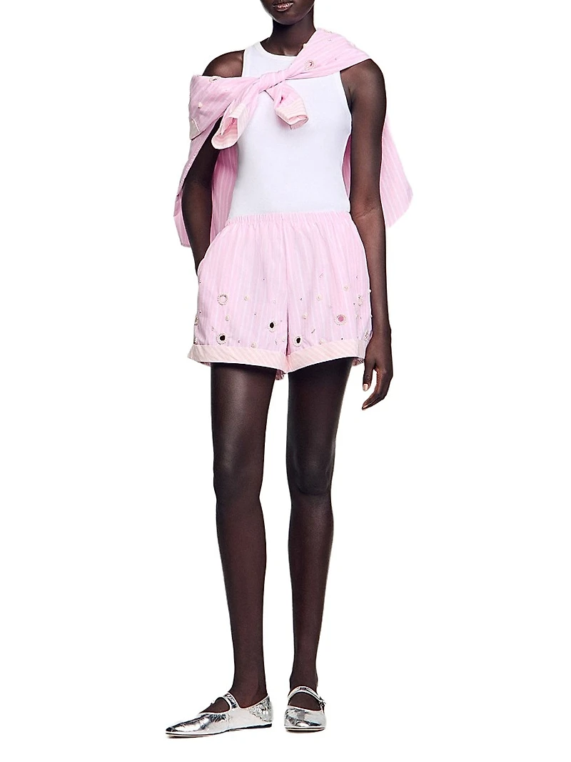 Rhinestone Striped Shorts