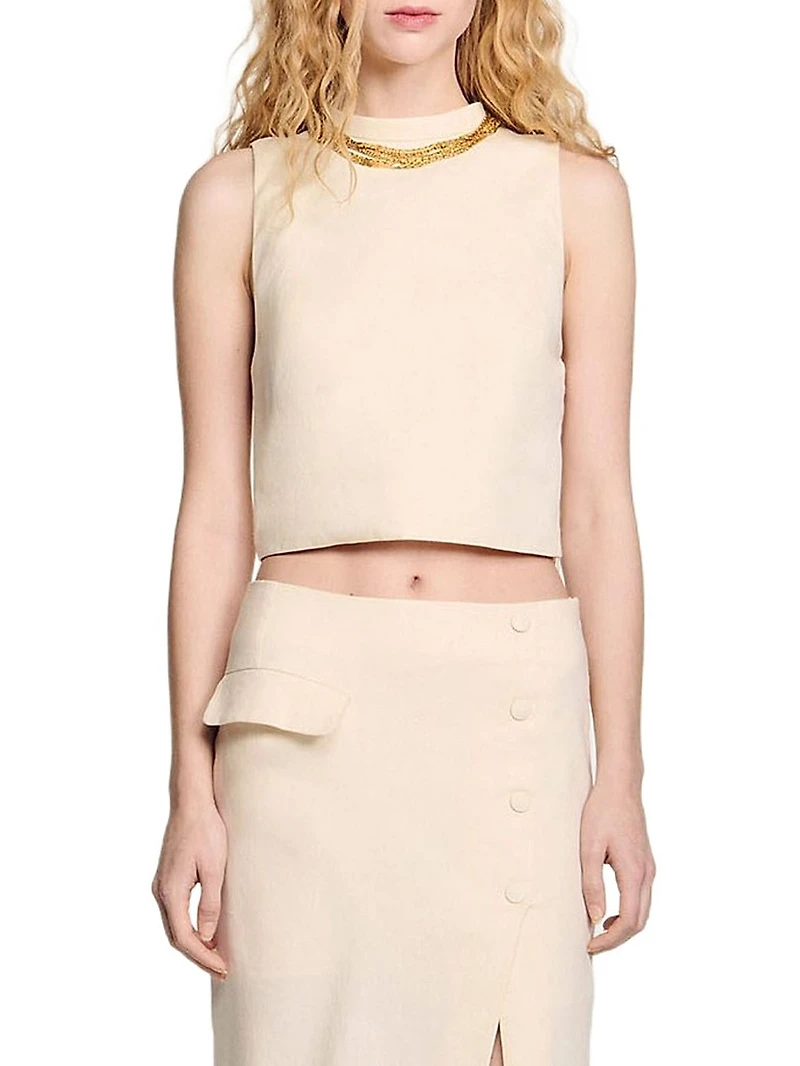 Knit Crop Top with Necklace