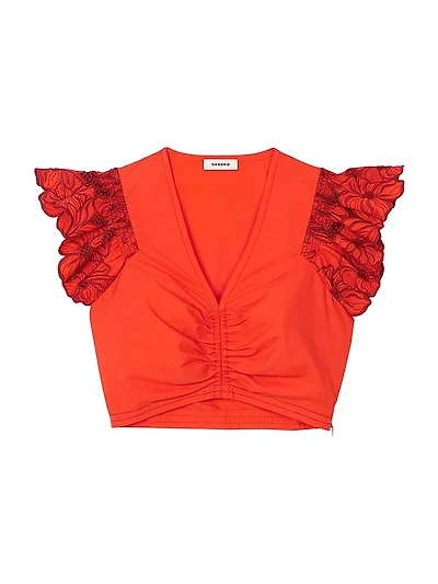 Crop Top with Embroidered Sleeves