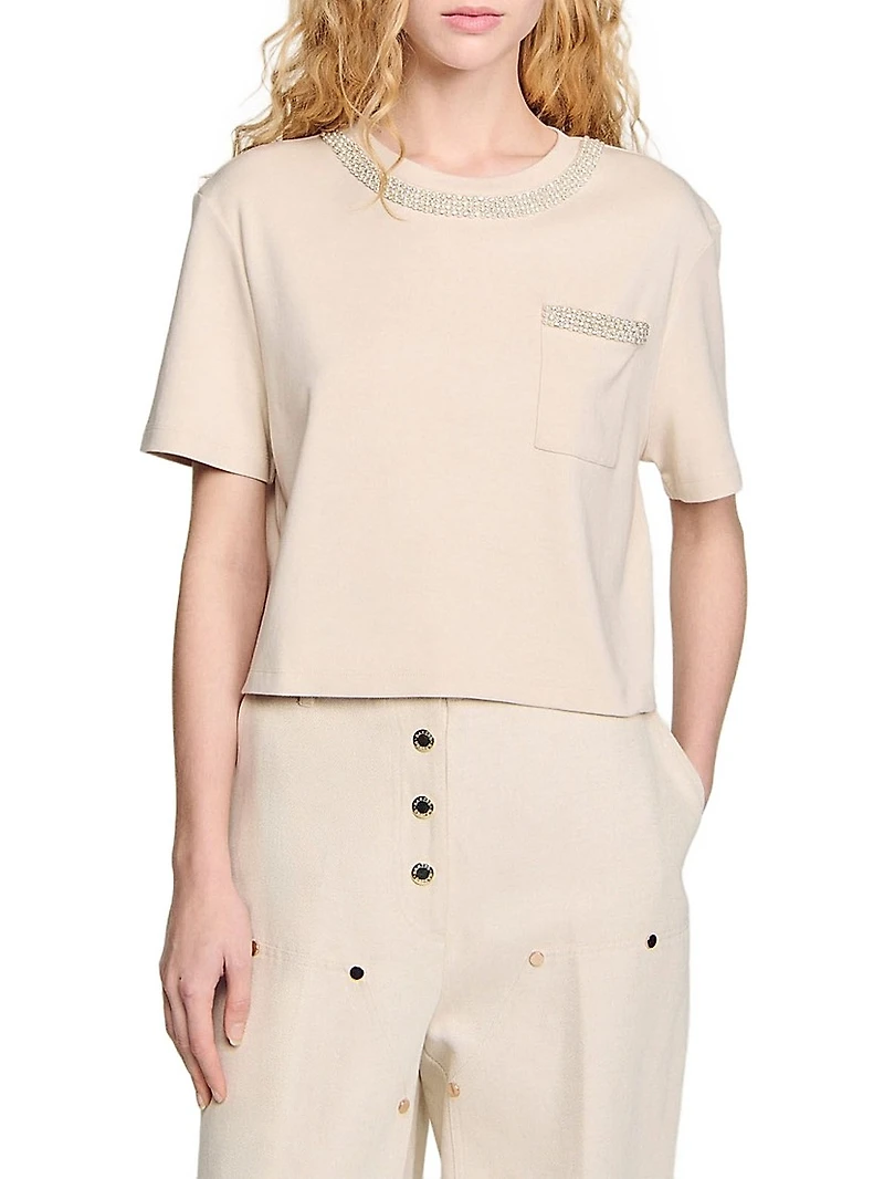 T-Shirt with Rhinestone Details