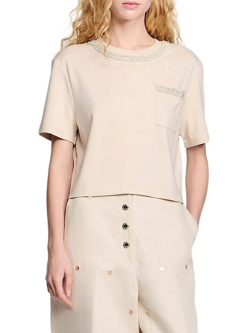 T-Shirt with Rhinestone Details