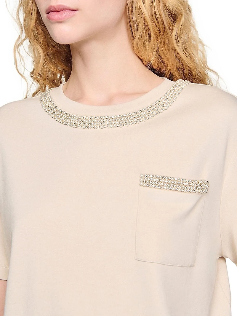 T-Shirt with Rhinestone Details