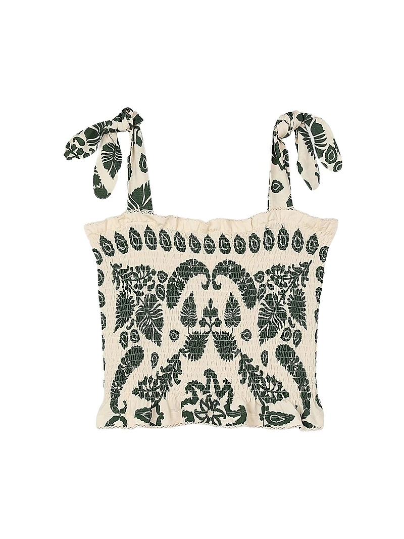 Floral Motif Smocked Top