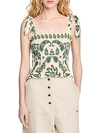 Floral Motif Smocked Top