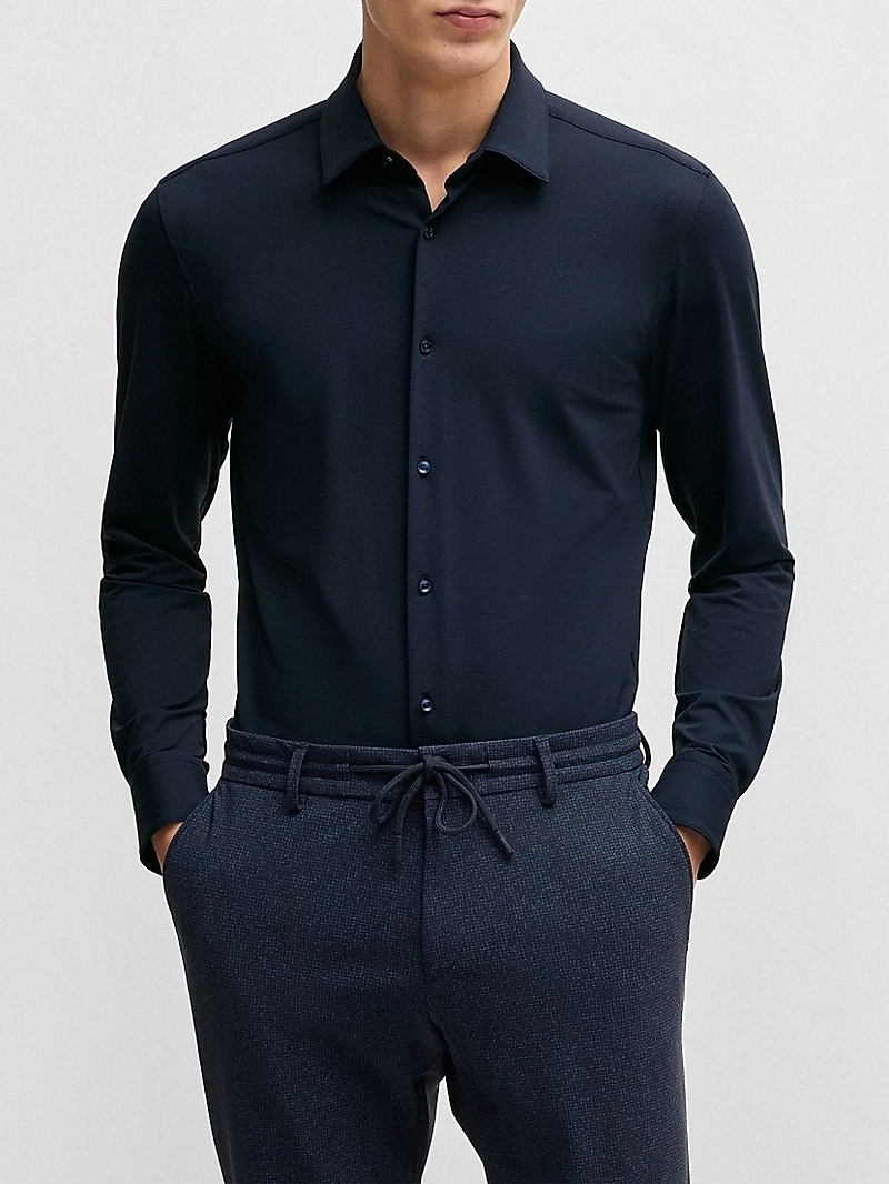 Slim-Fit Shirt Structured Performance-Stretch Jersey