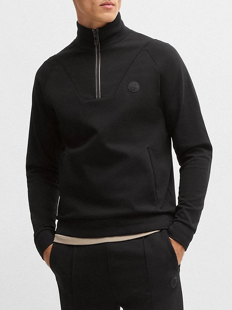 Cotton Zip-Neck Sweatshirt with Double B Monogram
